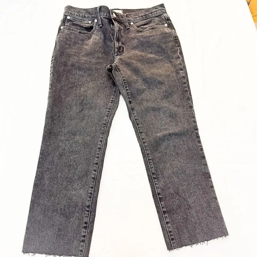 Madewell Tomboy Straight Charcoal Black Raw Hem Zip Fly Denim Jeans Size 28